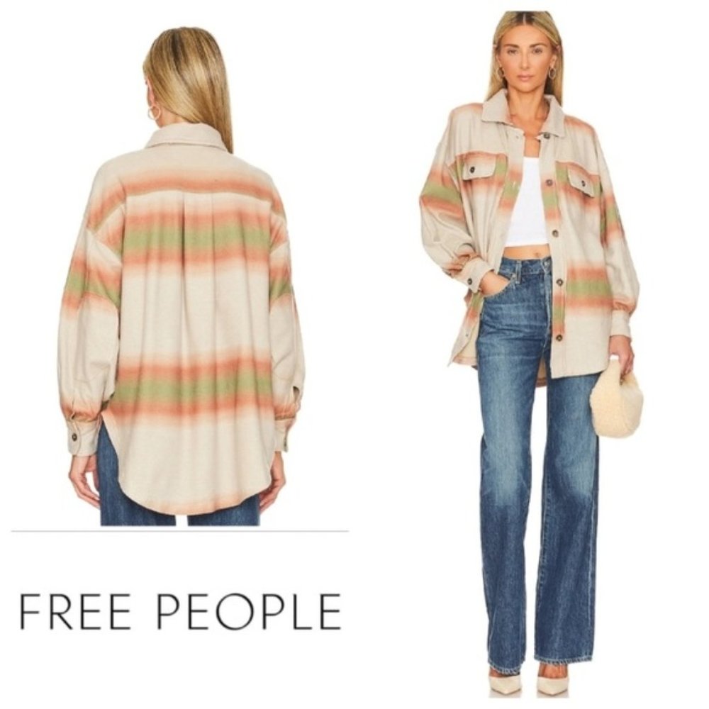 NWT Free People Printed Ruby West Coast Jacket Oversized Tan Mazipan Combo NEW